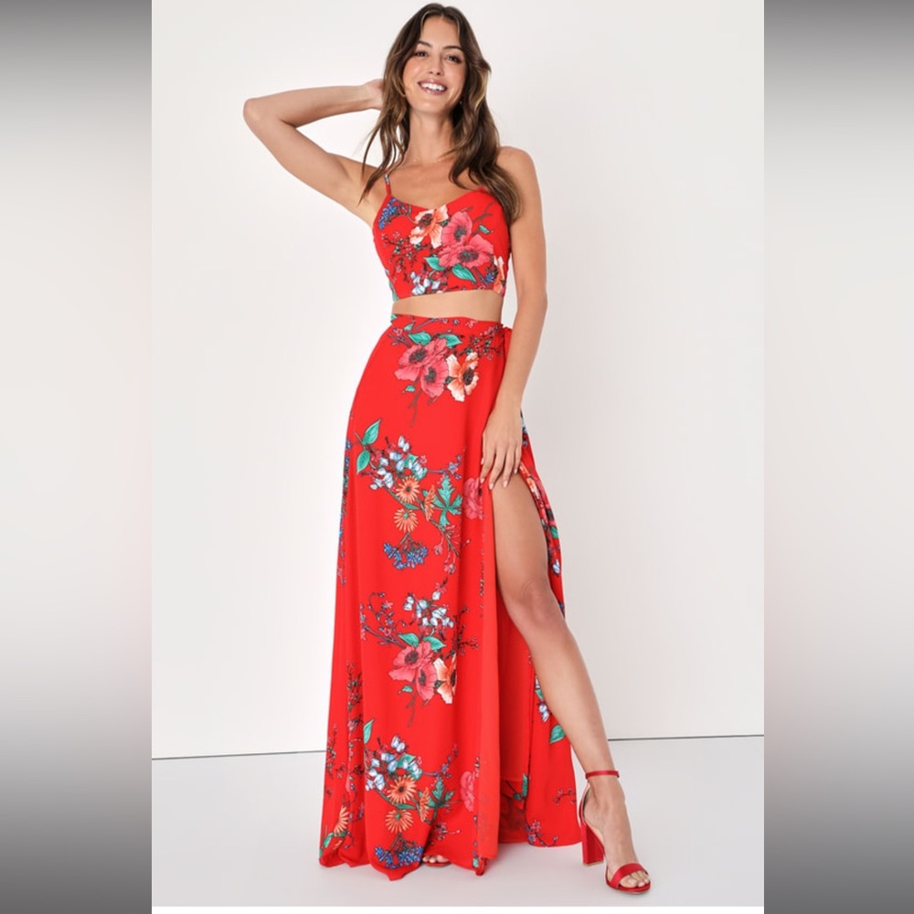 Lulu's Red Floral Maxi Dress - Picture 5 of 10